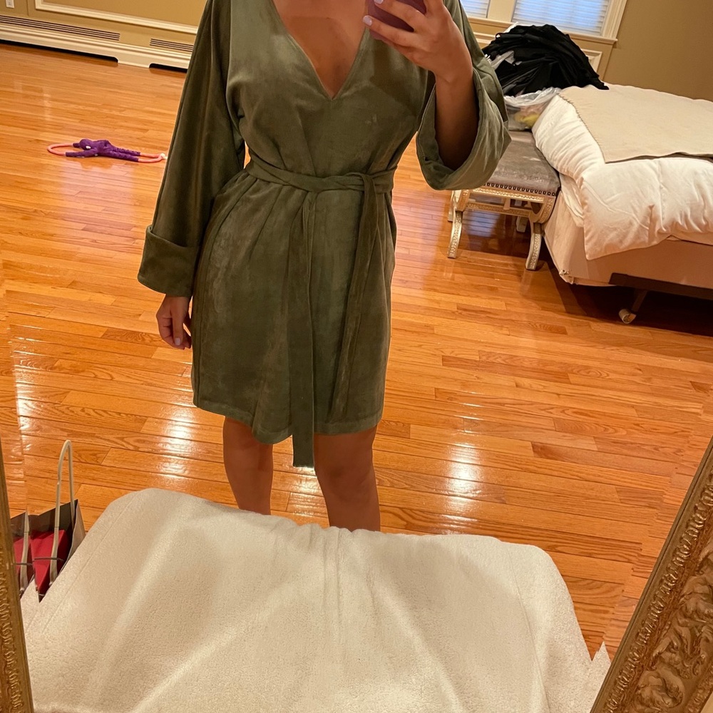 Olive Green Velvet Mini Dress